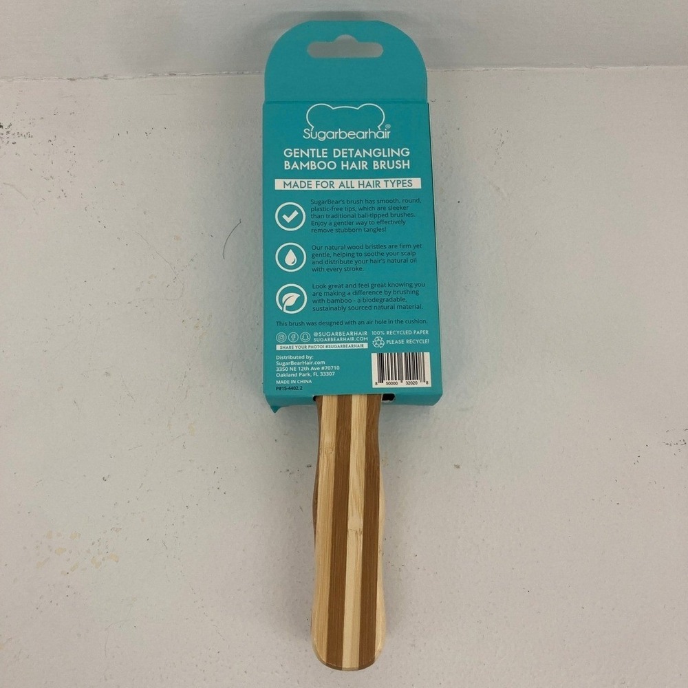 SugarBearHair Gentle Detangling Bamboo Hair Brush Natural Wood Bristles Vegan - Picture 2 of 5